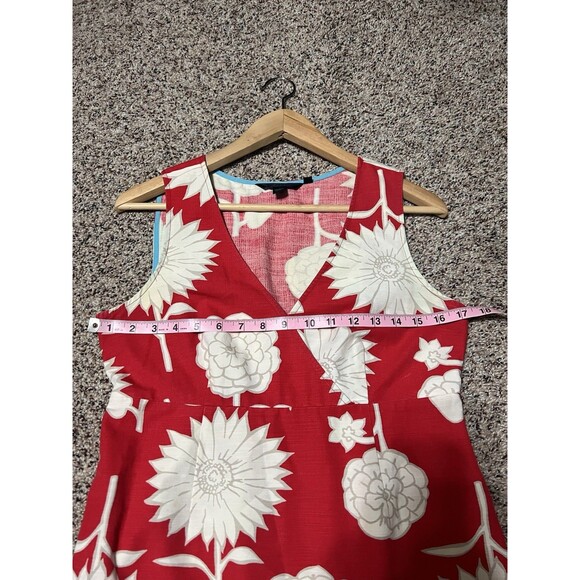 Boden Red Bold Floral Cotton V Neck Knee Length Dress Women Size 10R - Picture 5 of 8